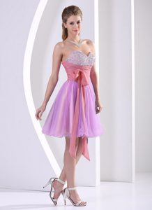 Knee-length Beaded Sweetheart Multicolor Prom Homecoming Dress with Sash