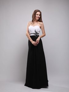 Black and White Sweetheart Chiffon Prom Evening Dress with Appliques
