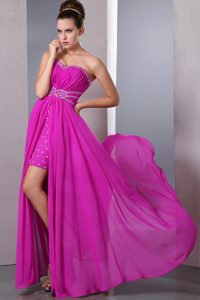 High Low Sweetheart Chiffon Prom Dresses with Beading and Ruching