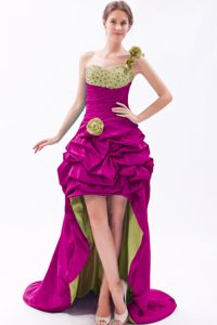 Colorful One Shoulder High-low Beaded Prom Dresses