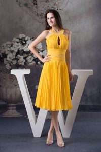 Yellow Knee-length Prom Dress with Beading and Keyhole on Promotion