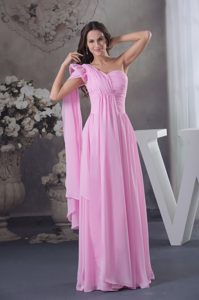 Beautiful Pink One Shoulder Prom Dresses with Watteau Train on Wholesale Price