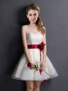 Lace and Hand Made Flower Damas Dress Champagne Lace Up Sleeveless Mini Length