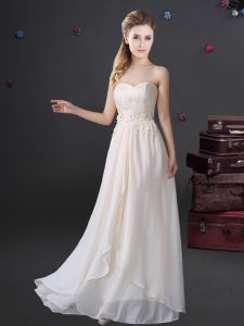 Chiffon Sleeveless Floor Length Bridesmaid Gown and Lace and Appliques
