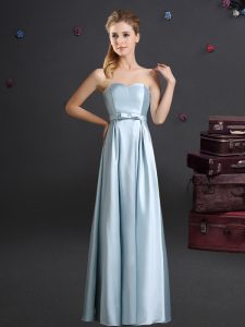 Suitable Bowknot Quinceanera Court of Honor Dress Light Blue Zipper Sleeveless Floor Length