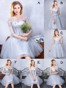 Spectacular Scoop Tulle Sleeveless Knee Length Wedding Guest Dresses and Lace and Appliques and Belt