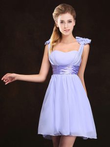Fine Lavender Wedding Guest Dresses Prom and Party and Wedding Party and For with Ruching and Bowknot Straps Sleeveless 