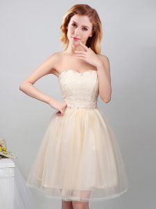 Sweetheart Sleeveless Tulle Bridesmaid Dress Lace and Appliques Lace Up