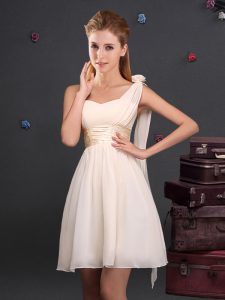 Delicate One Shoulder Mini Length Zipper Dama Dress for Quinceanera Champagne for Prom and Party and Wedding Party with 