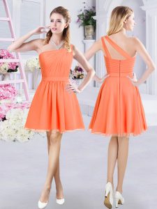 Orange Bridesmaids Dress Prom and Party and Wedding Party and For with Ruching One Shoulder Sleeveless Zipper