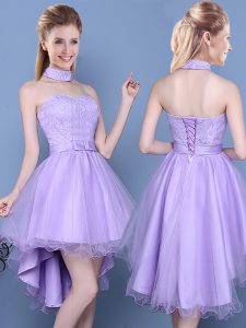 A-line Wedding Party Dress Lavender Sweetheart Taffeta and Tulle Sleeveless High Low Lace Up