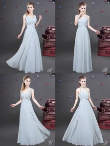 Customized Chiffon Sleeveless Floor Length Bridesmaid Dresses and Ruching