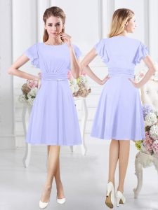 Gorgeous Scoop Short Sleeves Side Zipper Knee Length Ruching Dama Dress for Quinceanera