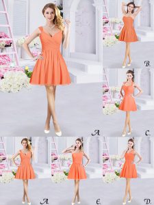 Lace and Ruching and Belt Damas Dress Orange Zipper Sleeveless Mini Length