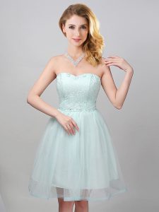 A-line Wedding Party Dress Apple Green Sweetheart Tulle Sleeveless Mini Length Lace Up
