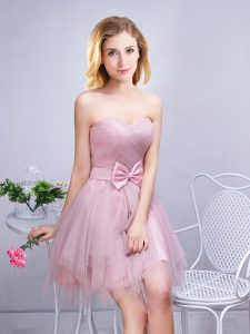 Pink Sleeveless Tulle Lace Up Dama Dress for Quinceanera for Prom and Party and Wedding Party