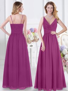 Sleeveless Zipper Floor Length Ruching Bridesmaid Gown
