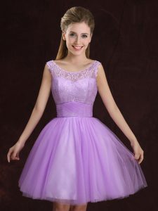 Scoop Mini Length A-line Sleeveless Lilac Wedding Party Dress Lace Up
