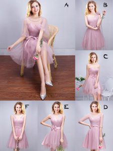 Scoop Sleeveless Lace Up Wedding Party Dress Pink Tulle