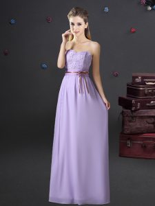 Dynamic Lavender Bridesmaid Dresses Prom and Party and Wedding Party and For with Lace and Appliques and Belt Sweetheart