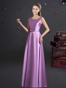 Luxurious Elastic Woven Satin Straps Sleeveless Zipper Bowknot Wedding Party Dress in Lilac