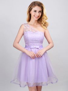 New Arrival Lavender Bridesmaid Gown Prom and Party and Wedding Party and For with Lace and Appliques and Belt One Shoul