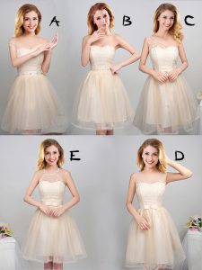 Off the Shoulder Tulle Sleeveless Mini Length Quinceanera Court of Honor Dress and Lace and Appliques and Belt