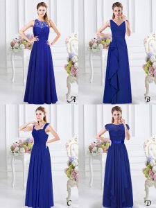 Graceful Royal Blue V-neck Neckline Lace and Ruffles and Ruching Quinceanera Dama Dress Sleeveless Zipper