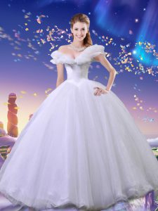 Pretty Cinderella Off The Shoulder Sleeveless Tulle 15 Quinceanera Dress Beading and Bowknot Lace Up