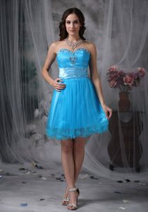 Sky Blue Sweetheart Knee-length Tulle Celebrity Dress with Beading for Cheap