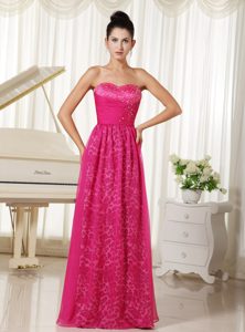 Sweetheart Long Hot Pink Chiffon and Leopard Beaded Celebrity Dress