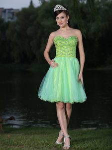 Beautiful Light Green Sweetheart Knee-length Tulle Celebrity Dress with Beading
