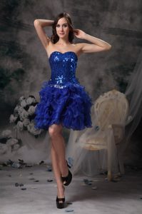 Royal Blue Sweetheart Mini-length Sequin and Organza Ruffled Celebrity Dress