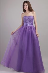 Sweetheart Long Purple Organza Celebrity Evening Dress with Beading
