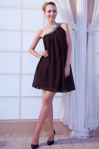 Brown One Shoulder Beaded Exquisite Chiffon Celebrity Party Dress for Fall