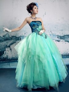 Fashionable Organza Zipper-up Beaded Celebrity Party Dresses in Turquoise
