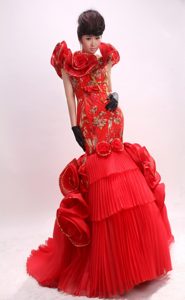 Wonderful Mermaid Embroidered Red Celebrity Party Dresses with Flowers
