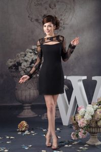 Magnificent Black Chiffon and Lace Celebrity Party Dress with Long Sleeves