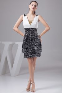 Discount Black and White Beaded Short Celebrity Party Dresses under 150