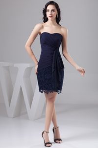 Navy Blue Sweetheart Chiffon and Lace Sweet Celebrity Party Dress for Fall