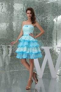 Strapless Aqua Blue Classical Celebrity Party Dresses with Ruffled layers
