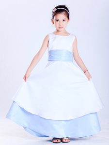 Light Blue and White Scoop Cinderella Pageant Dress with Sashes