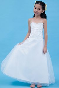 White Sweetheart Tulle Cinderella Pageant Dress with Appliques Decorated