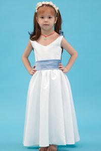 White V-neck Ankle-length Cinderella Pageant Dress on Promotion