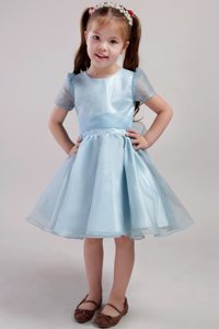 Light Blue Knee-length Organza Cinderella Pageant Dress with Bowknot