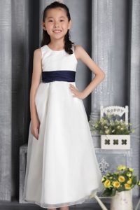 Black and White Scoop Ankle-length Cinderella Pageant Dress with Bow