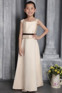 New Champagne Square Satin Cinderella Pageant Dress with Appliques
