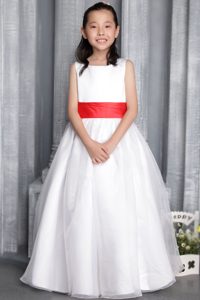 White and Red Scoop Organza Cinderella Girl Pageant Dress on Promotion