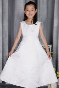 Attractive White Square Satin Cinderella Pageant Dresses with Embroidery
