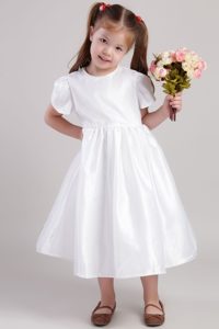 White A-line Scoop Tea-length Cinderella Pageant Dress for Custom Made
